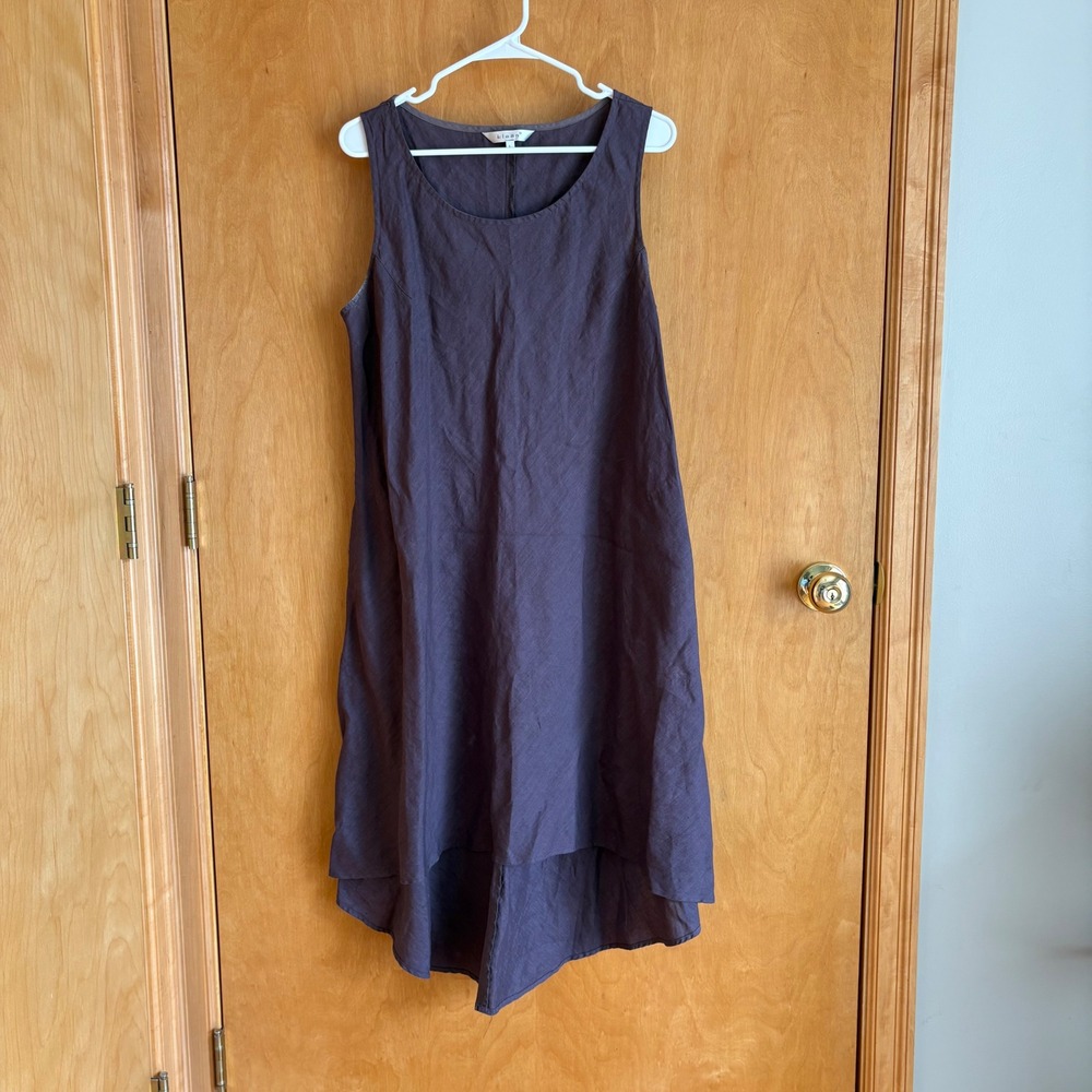 Kleen Linen Shift Dress Womens Large Purple Sleeveless High Low Hem E0713002